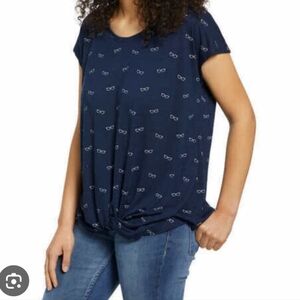 IZOD women's short sleeve graphic tee navy blue white sunglasses XXL plus top